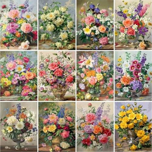 AZQSD Painting By Numbers Rose Acrylic Paint Handpainted Coloring Picture By Numbers Flower Wall Decorations Living Room