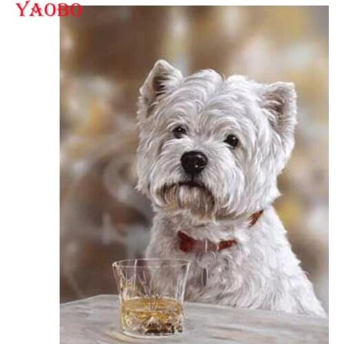 40x50cm 5D DIY Diamond Painting westie dog Full square round drill diamond Embroidery Pet Dog Mosaic picture pastes home Decor