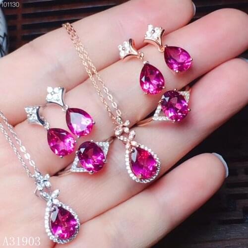 KJJEAXCMY boutique jewelry 925 sterling silver inlaid natural powder topaz gemstone female ring pendant earrings set support det