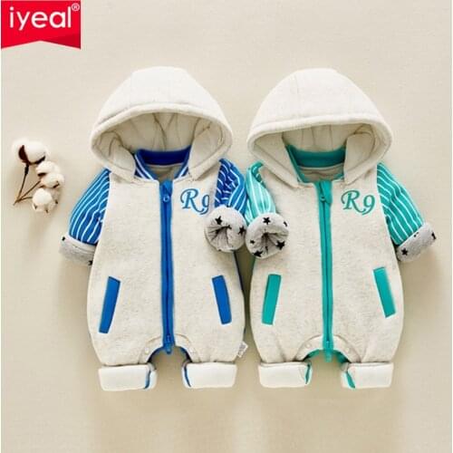 IYEAL Winter Warm Baby Girl Clothes New born Rompers Baby Boys Jumpsuits Thicken Hooded Kids Infant Overalls