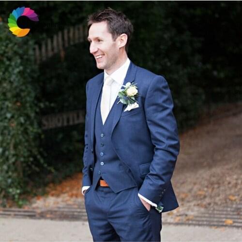Royal Blue Men Wedding Suits Groom Wear Slim Fit Terno Tuxedos 3 Pieces (Jacket+Pants+Vest) Groomsman Suits Blazer Costume Homme