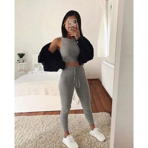 Summer New Commuting Fashion Womens Wear Grey Collar Sleeveless Short Vest Belt Trousers Tight Two Suits