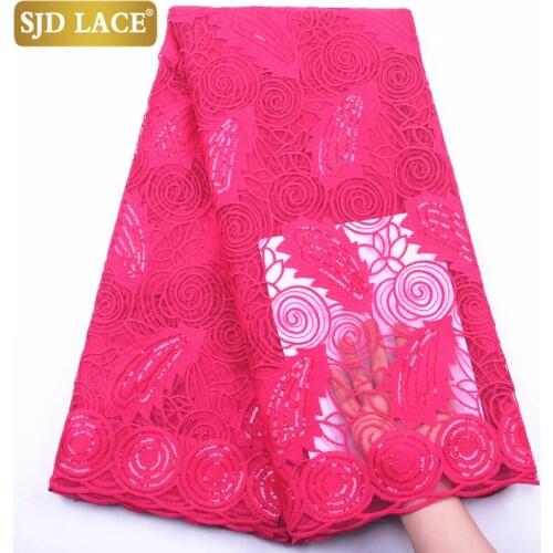 SJD LACE Magenta African Lace Fabric Sewing Sequins French Milk Silk Lace For High Quality Party Festivals Dress Materials A1882