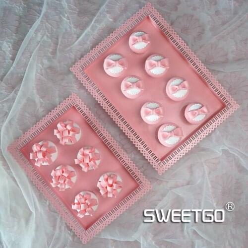 Out Lace Cake Disc Rectangle WROUGHT IRON A Snack Dish Wedding Dessert Platform Prop Pink Colour Square Disc Originality Tray
