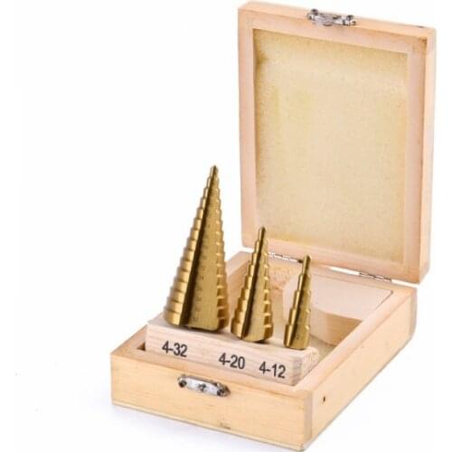 3Pcs 4-12/20/32mm Spiral Flute The Pagoda Shape Hole Cutter HSS Steel Cone Drill Bit Set HSS tool Accessories