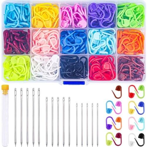 Nonvor 315Pcs Knitting Stitch Markers Kit Plastic Stitch Locking Clips with Big Eyes Blunt Sewing Needles for Knitting Sewing