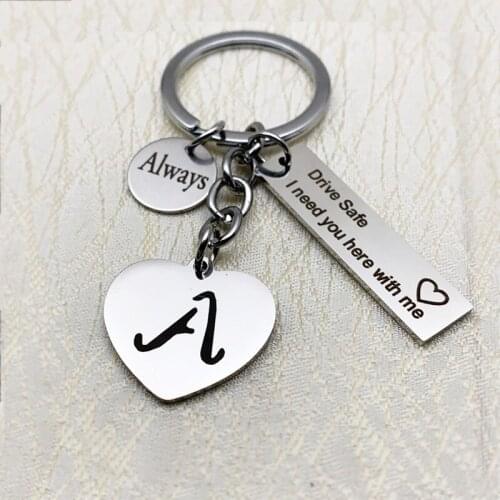Oeinin Classic Key Chain Men/Women Simple Letter Key Ring Safe Driving I Need You By My Side Key Chain Stainless Steel Brelok
