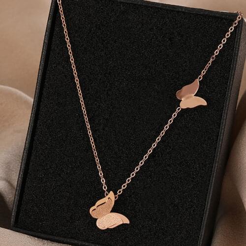 Two Butterfly Clavicle Chain Necklace For Women Ladies Korean Dainty Jewelry