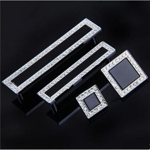 96 128mm fashion deluxe black silver villa furniture decoration handles black glass k9 crystal tv cabinet cupboard door habdles