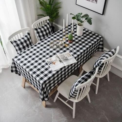 Black Plaid Yarn Dyed Linen Cotton Pastoral Tablecloth Picnic BBQ Home Kitchen Decorative Table Cover Dining Table Decor