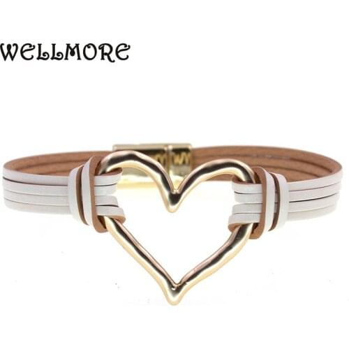 WELLMORE Simple heart bracelets leather bracelets for women charm magnet Bracelets & Bangles Female fashion Jewelry