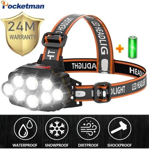 90000LM Brightest 8 LED Headlight Super Powerful Headlamp USB Rechargeable Head Lamp Waterproof Head Front Light Head Torch