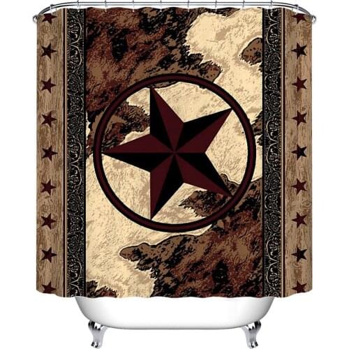 Western Texas Star Shower Curtain Vintage Style Stars on Wood Panel Print Rustic Shower Curtains for Bathroom Waterproof Fabric
