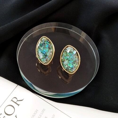 Korean Style Women Colorful Geometric Shape Clip On Earrings Shell Resin Round Heart Clip Earring Without Piercing Hole Earcuff