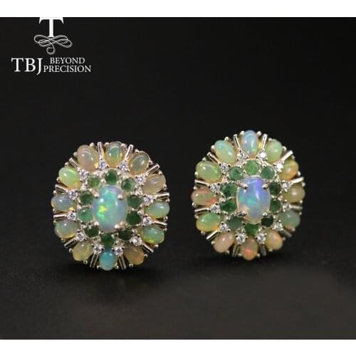 Tbj ,luxury party earring Natural Ethiopia Opal clasp earring colorful gemstone 925 sterling silver fine jewelry for women