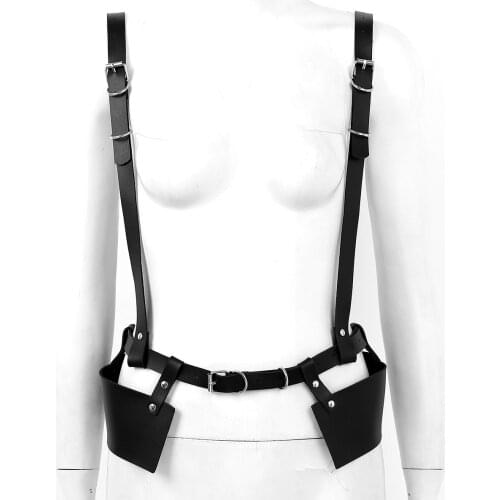 MSemis Sexy Open Cup Bra Crop Top Women Girls Punk PU Leather Body Waist Harness Belt Roleplay Costume Clubwear Braces Accessory