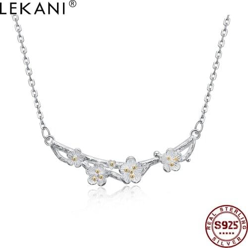 LEKANI 925 Sterling Silver For Women Chokers Necklaces Trendy Simple Fine Jewelry Cute Flower Pendant Necklaces Anniversary Gift