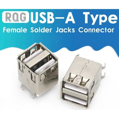 10Pcs Double USB Type A Female Solder Jacks Connector PCB Socket USB-A type 90 Degrees 4pins