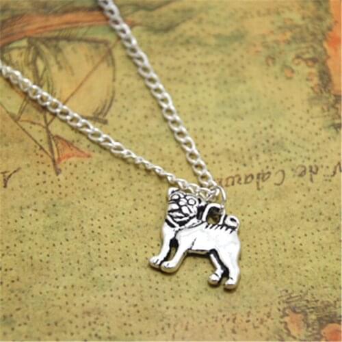 12pcs/lot Pug necklace Charm pendant Jewelry pug lover dog lover silver tone