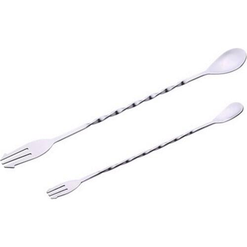 26cm Stainless Steel Swizzle Stick Stirrer Bar Spoon Mixing Fork Cocktail Picks Drink Muddlers Bartender Tools Kitchen Products
