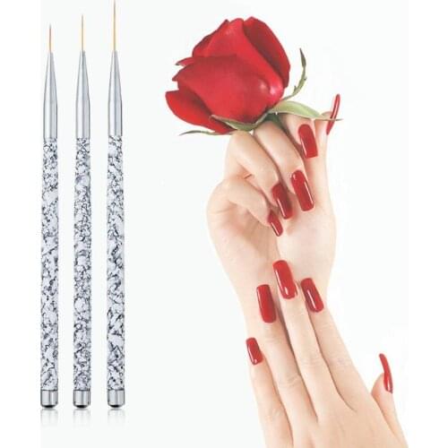 3pcs/Set Ultrafine Marble Handle Nail Art Pens Brushes DIY UV Gel Liner Painting Drawing Nail Brushes Manicure Beauty Brush Tool