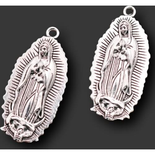 5pcs Retro Metal Pendant, Virgin Mary Charm, VIRGEN DE BANOS Tag Charm, Religious Necklace Pendant, DIY Jewelry handicrafts