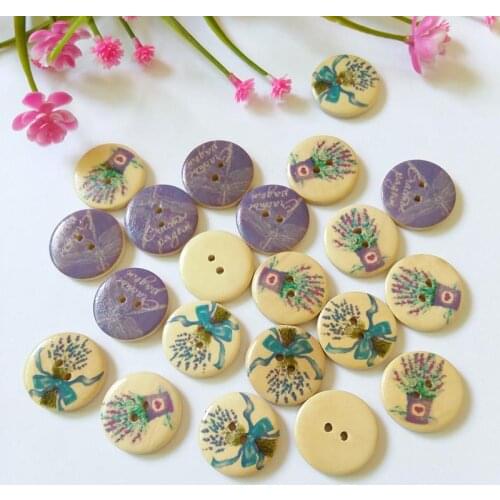 70 pcs 25mm Mixed Lavender pattern 2 Holes Scrapbooking Wooden Buttons Sewing Random Mixed Sewing Accessories Supplies For Craft