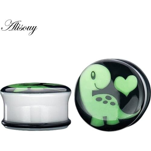 Alisouy 2pcs Unisex Acrylic Glowing Luminous Skull Dinosaur Ear Tunnels Ear plugs Ear Stretching Body Jewelry Piercing