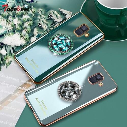 Shiny Diamond Finger Ring Plating Silicone Phone Case For Samsung Galaxy A6 A8 Plus 2018 Coque Ultra-thin Soft TPU Cover