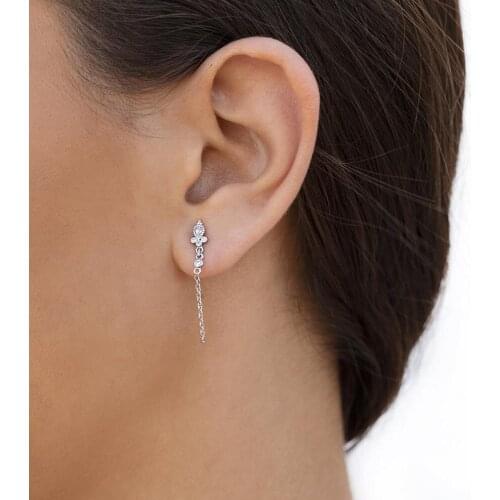 925 sterling silver white cz paved water drop cubic zirconia link chain tassel long earring for women classic simple jewelry