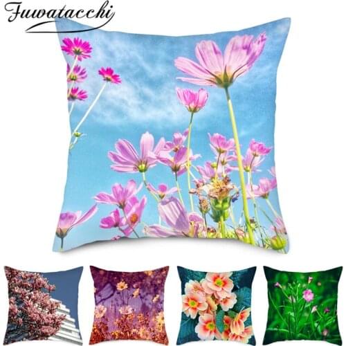 Fuwatacchi Blooming Flower Photo Pillow Case Sunflower Floral Printed Cushion Cover For Home Sofa Decorative Throw Pillowcases