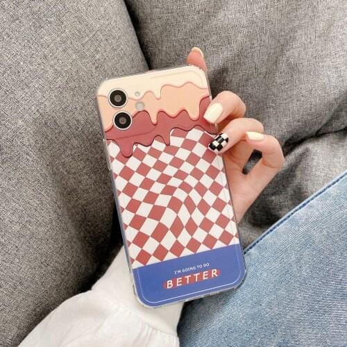 Retro sweet Chocolate Cheese plaid art Japanese Phone Case For iPhone 11 12 Pro Max Xs Max XR Xs 7 8 Plus 7Plus case Cute Cover