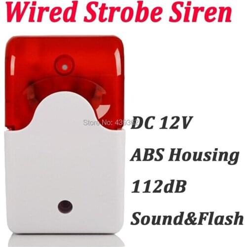 112dB Wired Alarm Siren Horn with Strobe Flash Light DC12V for Home Security Alarm System,Free Shipping