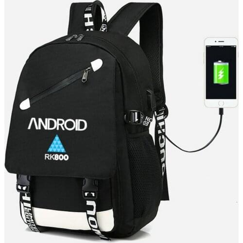 Detroit Become Human Backpack rk800 USB bag Shoulder travel School Bag USB Fashion teenagers Casual Laptop bag