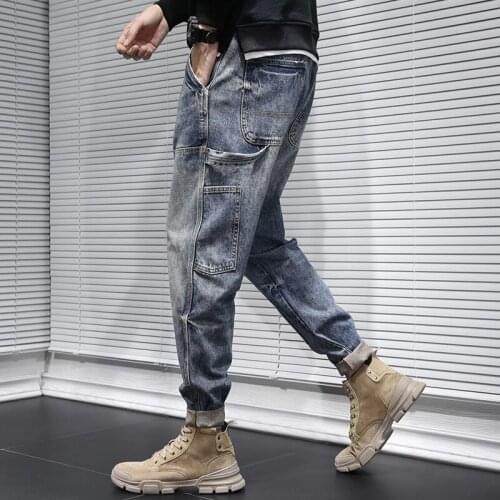 Autumn and winter 2021 brand cowboy cargo tooling jeans mens Korean loose large size retro feet teenager Harlan straight pants
