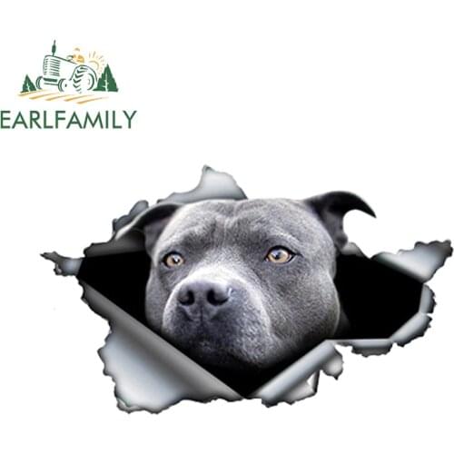 EARLFAMILY 13cm x 7.8cm Blue Pitbull Car Sticker Torn Metal Decal Reflective Stickers Waterproof Car Styling Pet Car Decoration