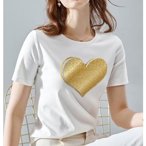 Summer Casual Womens T-shirt O-collar Basis Ladies Short Sleeve Love Heart Print Pattern Series Tops Tee Women Fashion Clothing