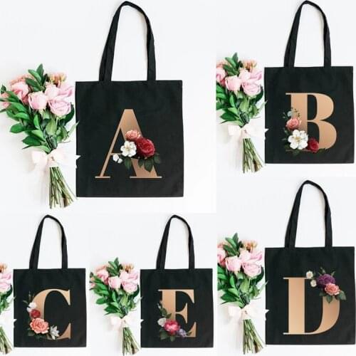 Flower Letter Font A B C D E F G Shopping Canvas Tote Casual Large-capacity Eco Flower Shopper Bag Harajuku Shoulder Bags