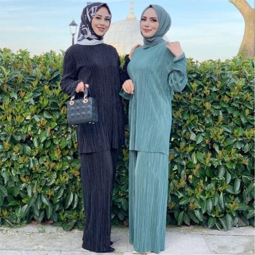 Kaftan Arab Muslim Women Outfits Tukey Middle East Dubai Tops Pants Abaya Islamic Clothing Ramadan Eid Casual Dubai Spring Fall