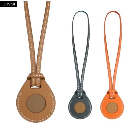 URVOI Leather Bag Charm for Apple AirTag Protective Cover Location Tracker Case locker Secure Holder swift leather string