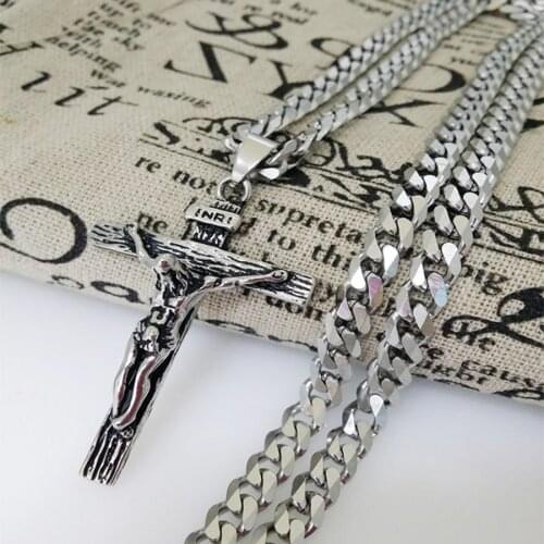 Male Accessory Black Colour Stainless Steel JESUS Cross Pendant 6mm Cuban Link Miami Chain For Mens Birthday Party Jewelry