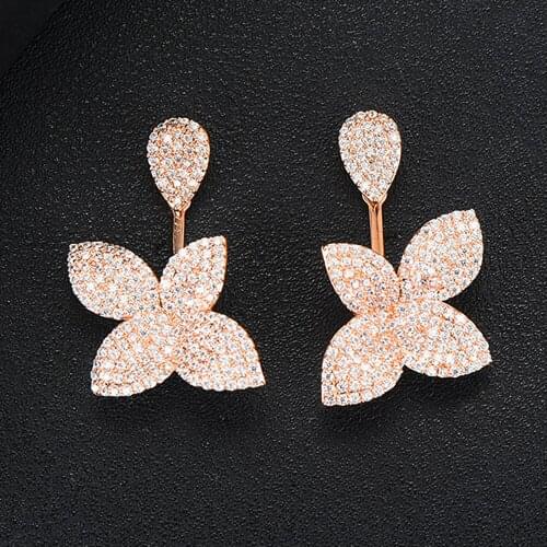 LARRAURI Trendy Wedding Engagement Drop Dangle Earrings Deluxe Flower Leaf Geometric Cubic Zirconia Earrings For Women Girls