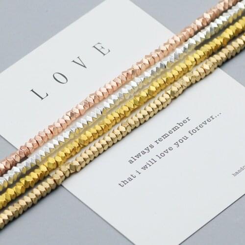 WLYeeS Matte Cube Natural Stone 2*3mm Faceted Rectangle Beads Gold Spacer Loose bead for Diy Jewelry Bracelet Making Finding 200