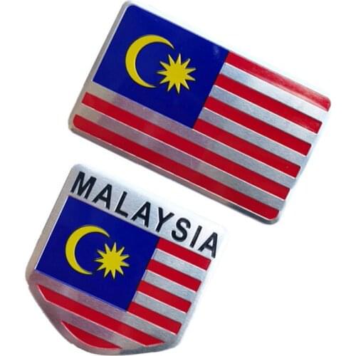 MALAYSIA Flag Badge Thin Aluminium Label Emblem Chrome Car Styling Sticker Shield National Flag Decal Sun & Moon Flag Symbol