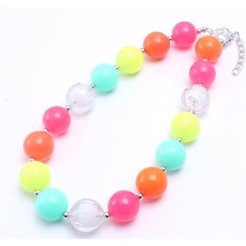 MHS.SUN 2PCS Neon Color Baby Chunky Necklace Beautiful Design Girls Children Acrylic Beads Chunky Necklace Toddler Kids Jewelry