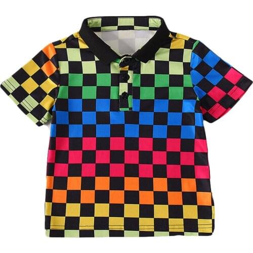 2020 Latest Fashion Boys Toddler Casual T-shirt Colorful Plaid Printed Lapel Neck Short Sleeve Shirts Tops