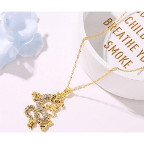 Trendy Dragon Pendant Necklaces for Women Men Gold Color Cubic Zirconia Mascot Ornaments Birthday Gifts