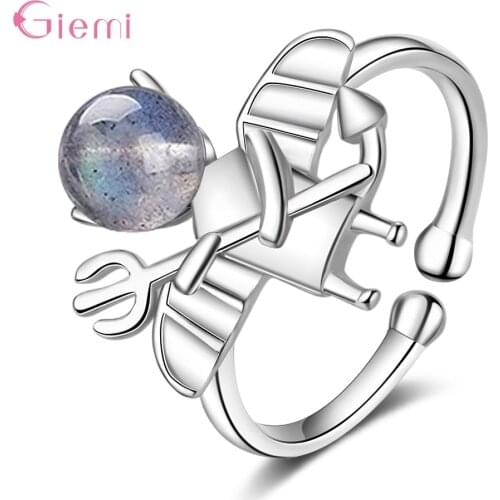 Fashion Simple 925 Sterling Silver Moonstone Devil Adjustable Open Rings For Women Girl Trendy Jewerly Gifts Party