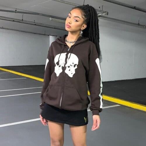 Fashion Hoodies Casual Women Skull Print Long Sleeve Sweatshirts 2021 Winter Vintage Women Sweatshirt Loose Pullovers Autumn