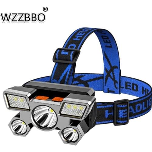 5LED Strong Headlight Led Five-head Aircraft Light Usb Rechargeable Head-mounted Flashlight Outdoor Miners Lamp Headlight